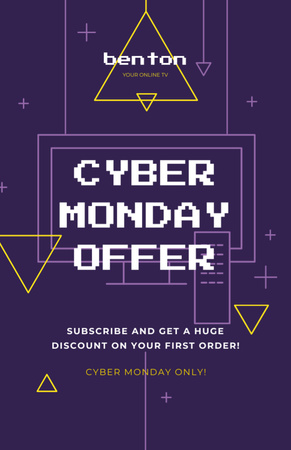 Cyber Monday Sale Advertisement with Triangles on Purple Flyer 5.5x8.5in tervezősablon