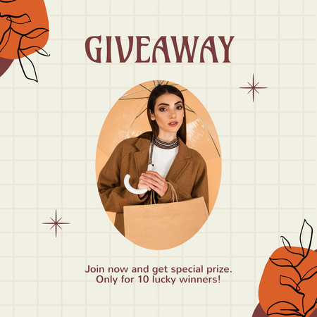 Announcement of Giveway with Girl in Brown Outfit Instagram Design Template
