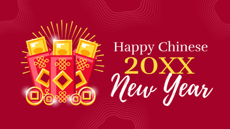 Happy Chinese New Year with coins FB event cover Design Template