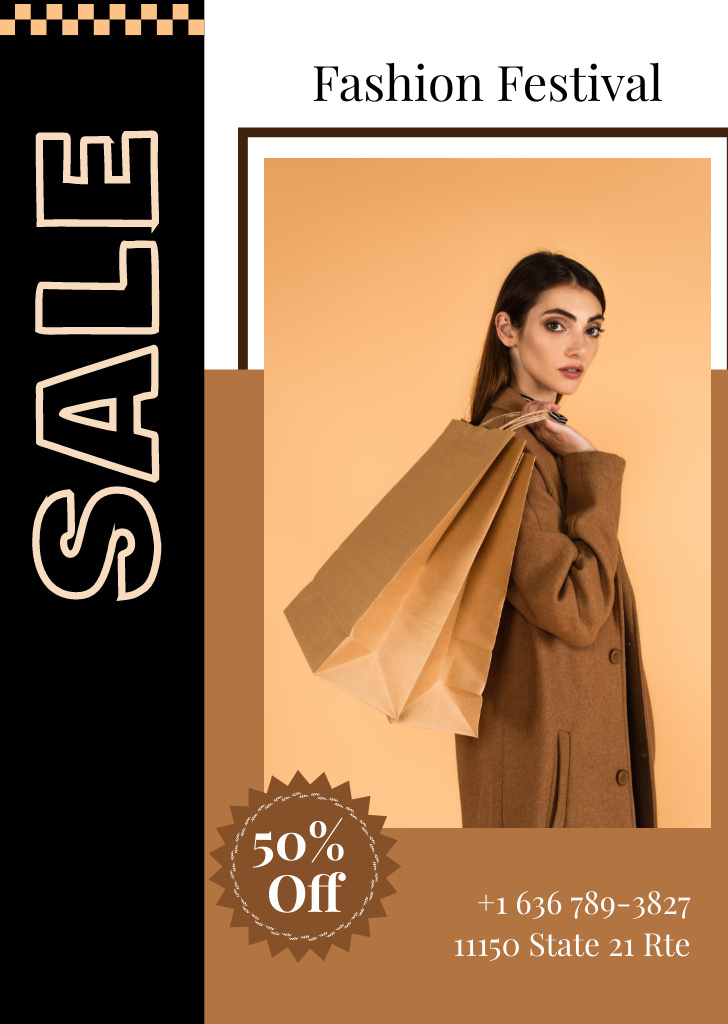 Ontwerpsjabloon van Flyer A6 van Fashion Sale Announcement in Brown