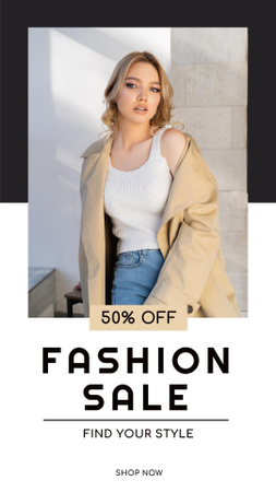 Fashion Sale Announcement with Stylish Woman  Instagram Story Modelo de Design