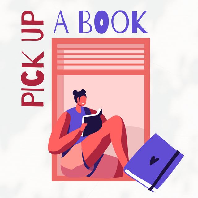 Bookstore Emblem with Young Woman Instagram Design Template