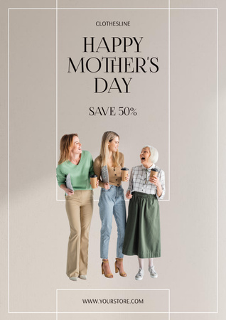 Mother's Day Greeting with Mother and Adult Daughters Poster Design Template