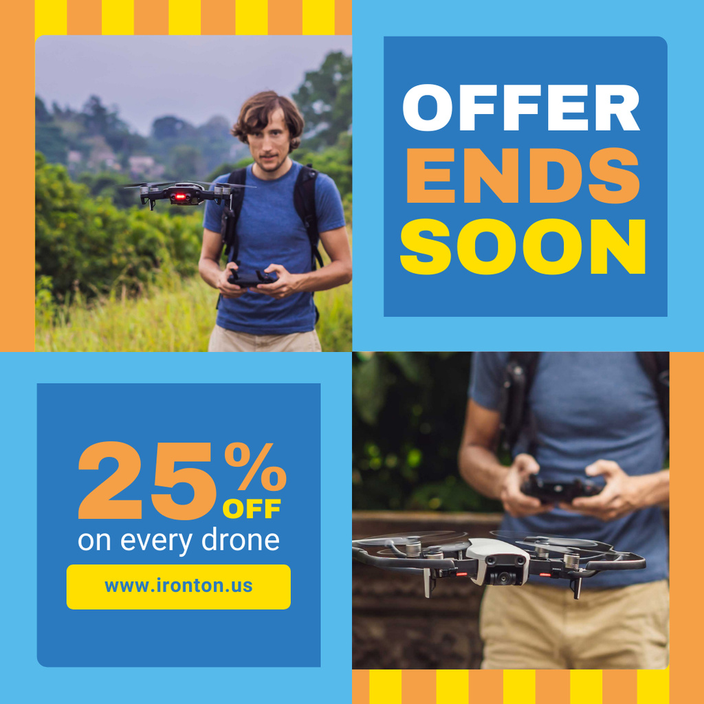 Ontwerpsjabloon van Instagram van Tech Sale with Man Launching Drone
