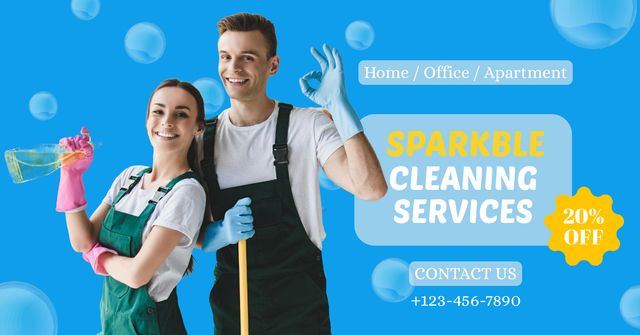 Template di design Cleaning Service Ad with Smiling Team Facebook AD