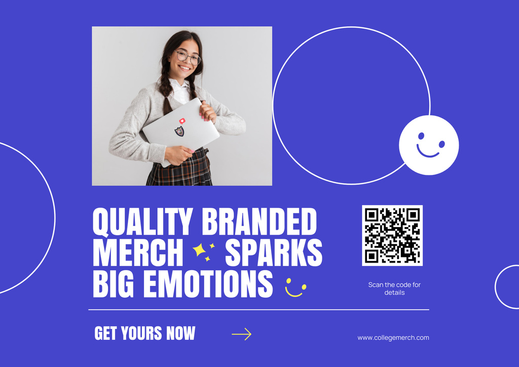 Student with Glasses Presents Branded College Apparel Poster B2 Horizontalデザインテンプレート