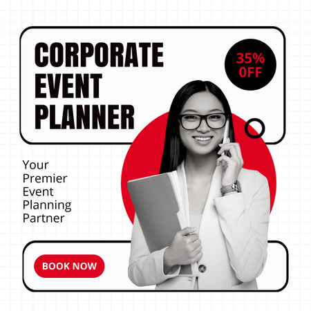 Plantilla de diseño de Descuento en servicios de planificación de eventos corporativos con joven asiática Instagram 