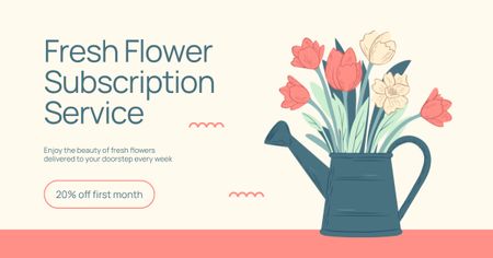 Ontwerpsjabloon van Facebook AD van Abonnement op verse bloemen met gieterillustratie