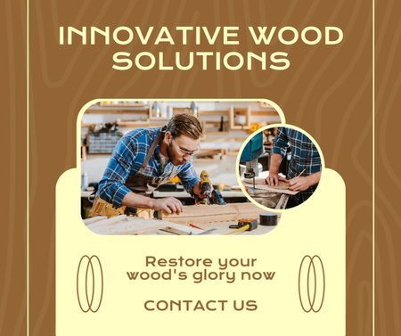 Designvorlage Anspruchsvolles Holzbearbeitungsdienstleistungsangebot mit Slogan für Facebook