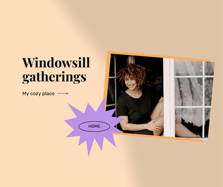 Smiling Woman sitting on Window Facebook Design Template