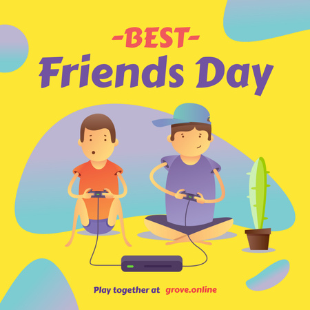 En İyi Arkadaşlar Günü'nde video oyunu oynayan arkadaşlar Instagram Tasarım Şablonu