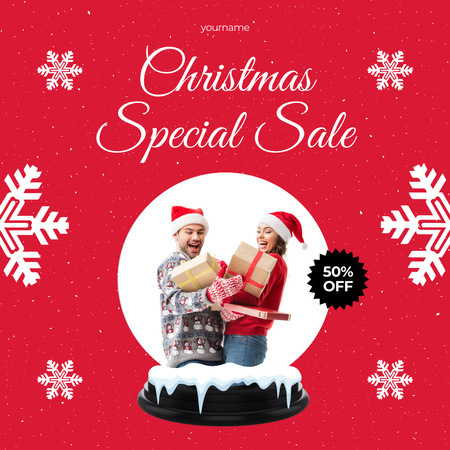 Christmas Sale Happy Couple in Snowball Instagram AD Design Template