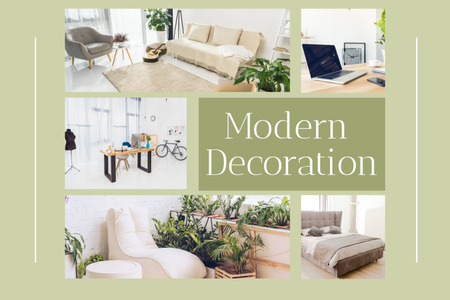 Modern Decoration of Home with Plants and Accessories Mood Board Design Template