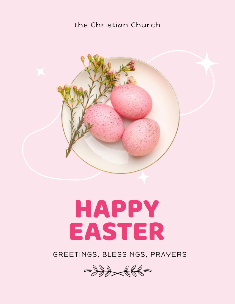 Happy Easter Holiday Congrats with Pink Eggs And Twig Poster 8.5x11in Šablona návrhu