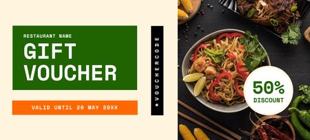 Yummy Pasta With Vegetables Discount Voucher Coupon 3.75x8.25in Design Template