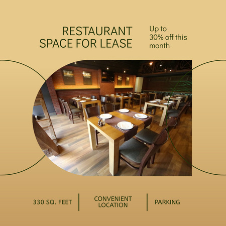 Modern Restaurant Space For Lease With Discount Offer Animated Post Modelo de Design