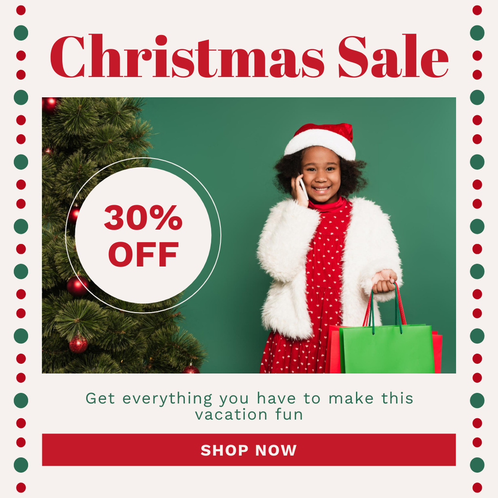 Ontwerpsjabloon van Instagram AD van Cute Child on Christmas Sale Offer