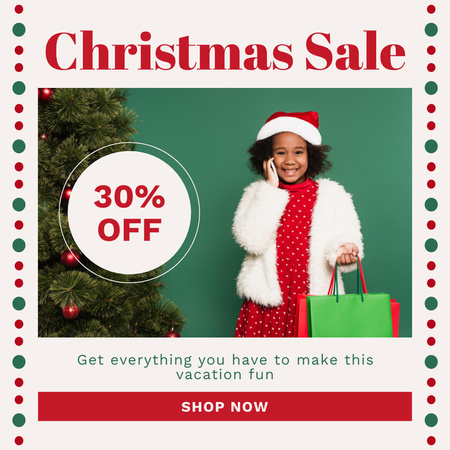 Cute Child on Christmas Sale Offer Instagram AD Design Template