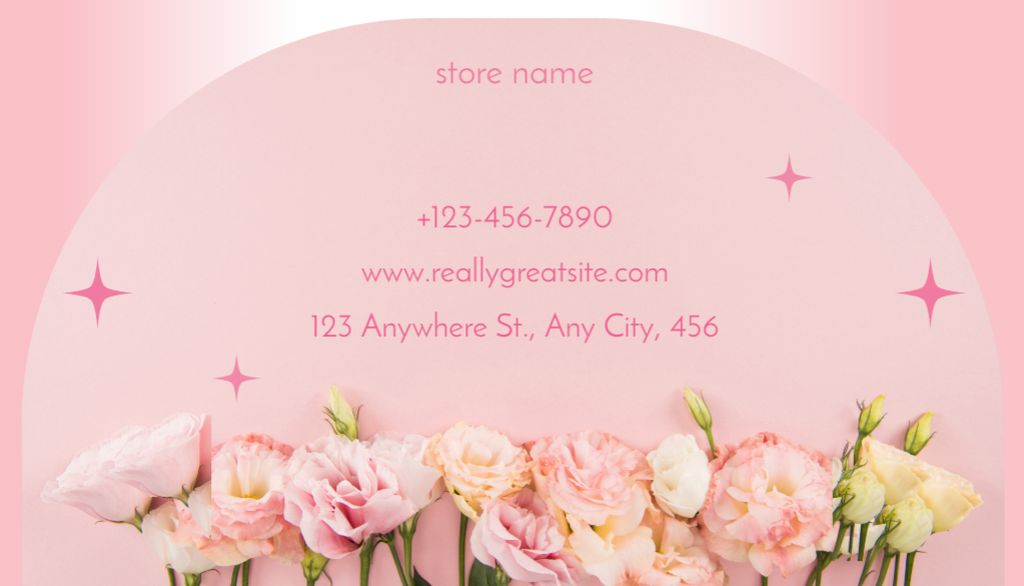 Thank You Text on Pink Floral Layout Business Card USデザインテンプレート