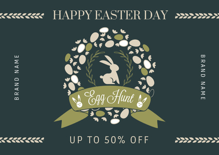 Szablon projektu Happy Easter Bunny with Floral Wreath Frame and Holiday Eggs Card