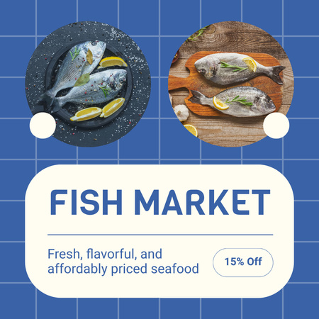 Anúncio de mercado com peixe na tábua de madeira Instagram Modelo de Design