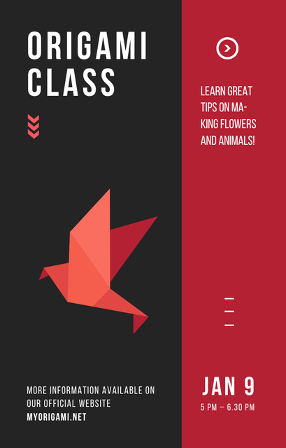 Origami Classes Announcement with Paper Bird in Red Invitation 4.6x7.2in Πρότυπο σχεδίασης