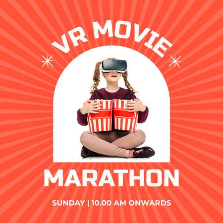 Virtual Reality Movie Marathon Invitation with Girl in VR Glasses Instagram Tasarım Şablonu