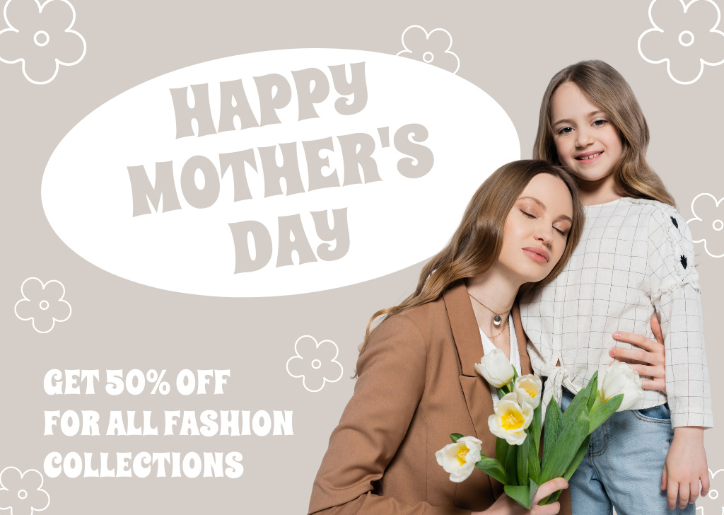 Discount Offer on Fashion Collections on Mother's Day Card Πρότυπο σχεδίασης