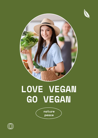 Designvorlage veganes lifestyle-konzept mit mädchen mit sommermütze für Poster