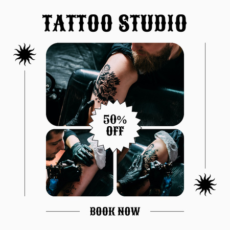 Designvorlage Professioneller Tattoo-Studio-Service mit Rabatt für Instagram