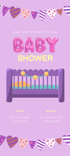 Baby Shower Party with Illustration of Nursery Invitation 9.5x21cm Πρότυπο σχεδίασης
