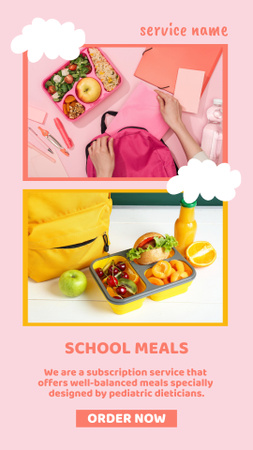 Template di design School Food Ad with Backpack and Lunchbox on Table Instagram Video Story