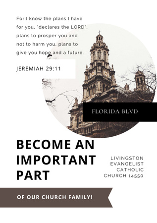 Church Invitation with Old Cathedral Flyer A7 Design Template