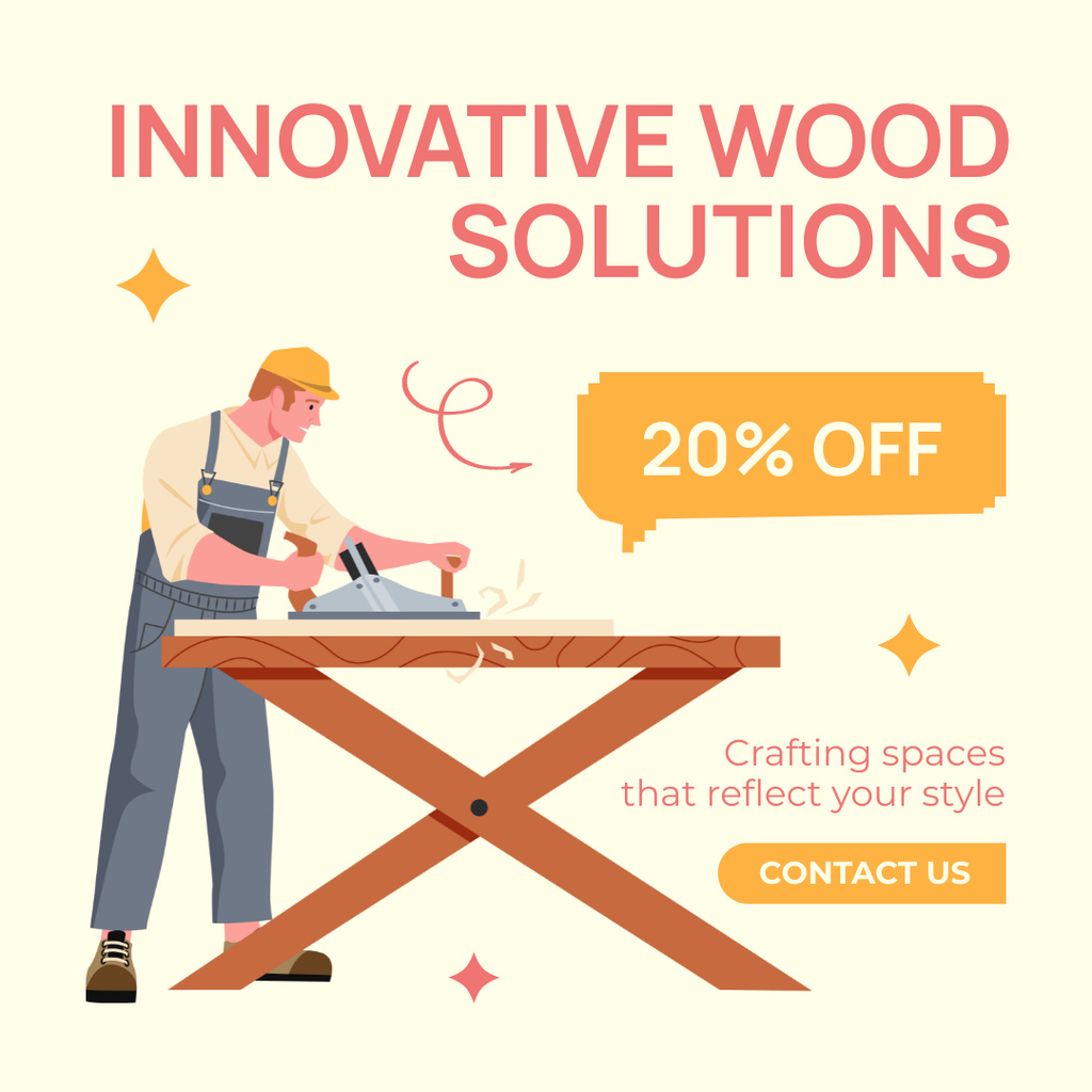 Designvorlage Discount Offer with Innovative Woodworking Solutions für Instagram