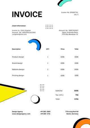 Template di design Prezzo dei servizi dello studio di progettazione Invoice