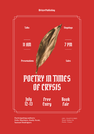 Book Festival Announcement on Red Poster Design Template