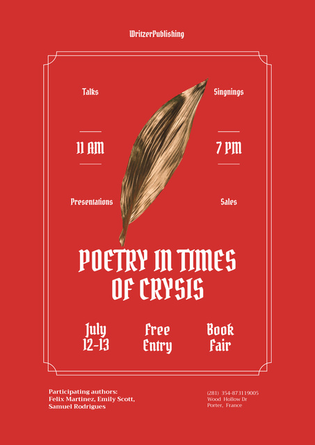 Book Festival Announcement on Red Poster tervezősablon