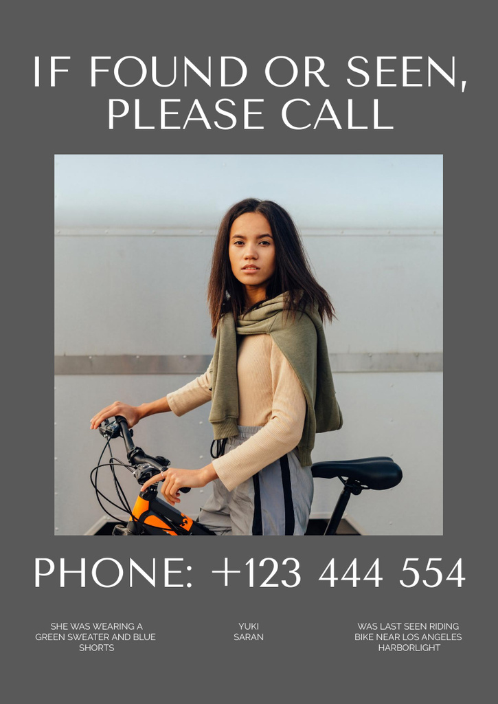 Missing Young Woman Announcement Poster A3 Design Template