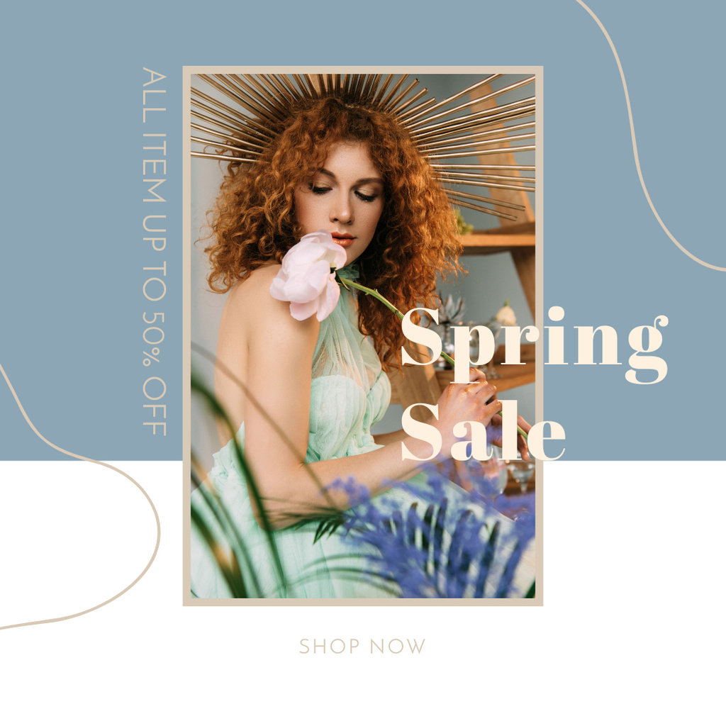 Spring Offer with Curly Woman Instagram AD Design Template