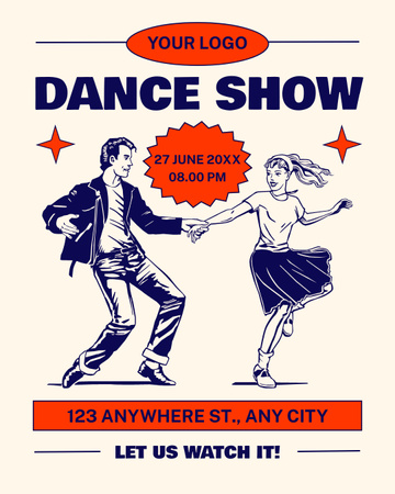Designvorlage Anzeige einer Tanzshow mit Illustration von Tänzern für Instagram Post Vertical