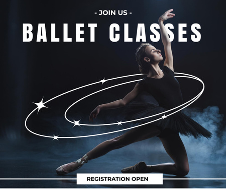 Ballet Classes Ad with Ballerina on Stage Facebook Design Template