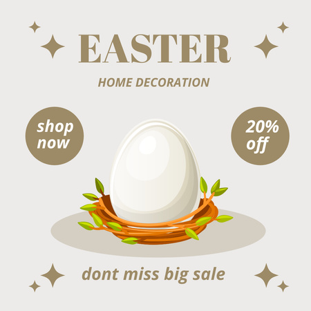 Plantilla de diseño de Anuncio de decoración del hogar de Pascua con huevo en nido Instagram 