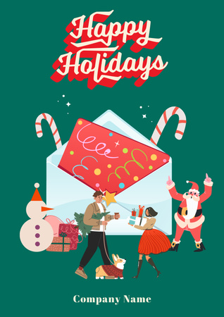Рождественские поздравления с праздничным конвертом Poster – шаблон для дизайна