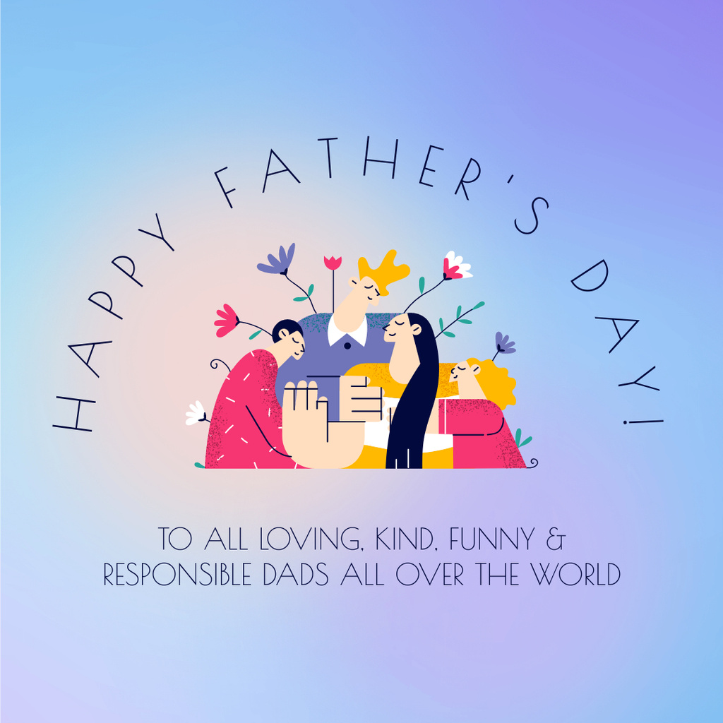 Cartoon Family on Father's Day Blue Gradient Instagramデザインテンプレート