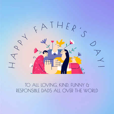 Designvorlage Cartoon-Familie am Vatertag blauer Farbverlauf für Instagram