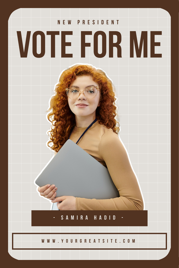 Candidacy of Young Red-Haired Woman for Post of President Pinterest Design Template