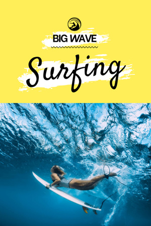 Surfing School Ad with Woman in Water Postcard 4x6in Vertical Modelo de Design