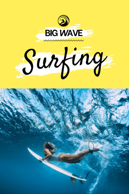 Surfing School Ad with Woman in Water Postcard 4x6in Vertical Design Template