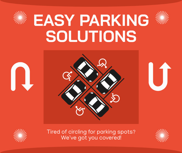 Easy Parking Solutions on Red Facebook Design Template