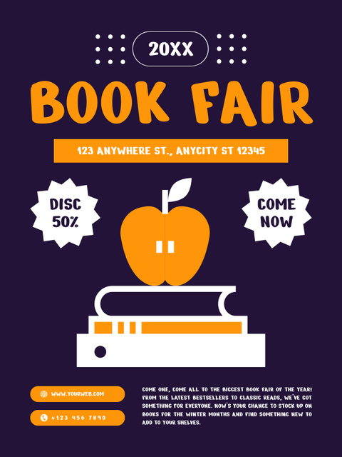 Educational Books Fair Ad on Dark Purple Poster US Design Template